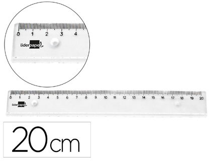Regla Liderpapel plástico irrompible transparente 20cm.